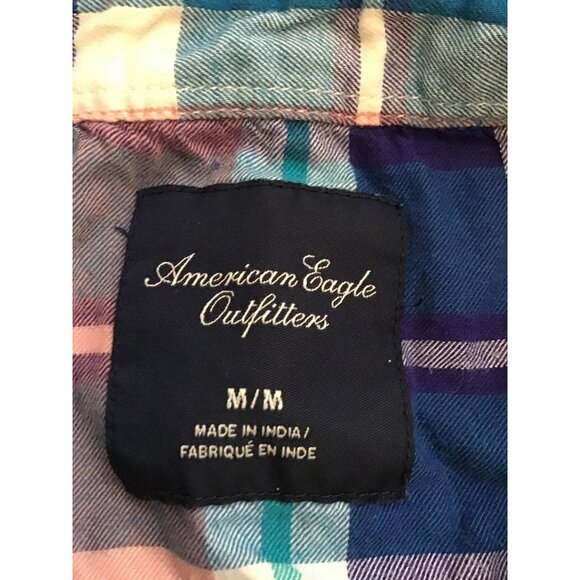 American Eagle Outfitters Blue & Pink Plaid Snap-Up Shirt M 2012 - Picture 8 of 8